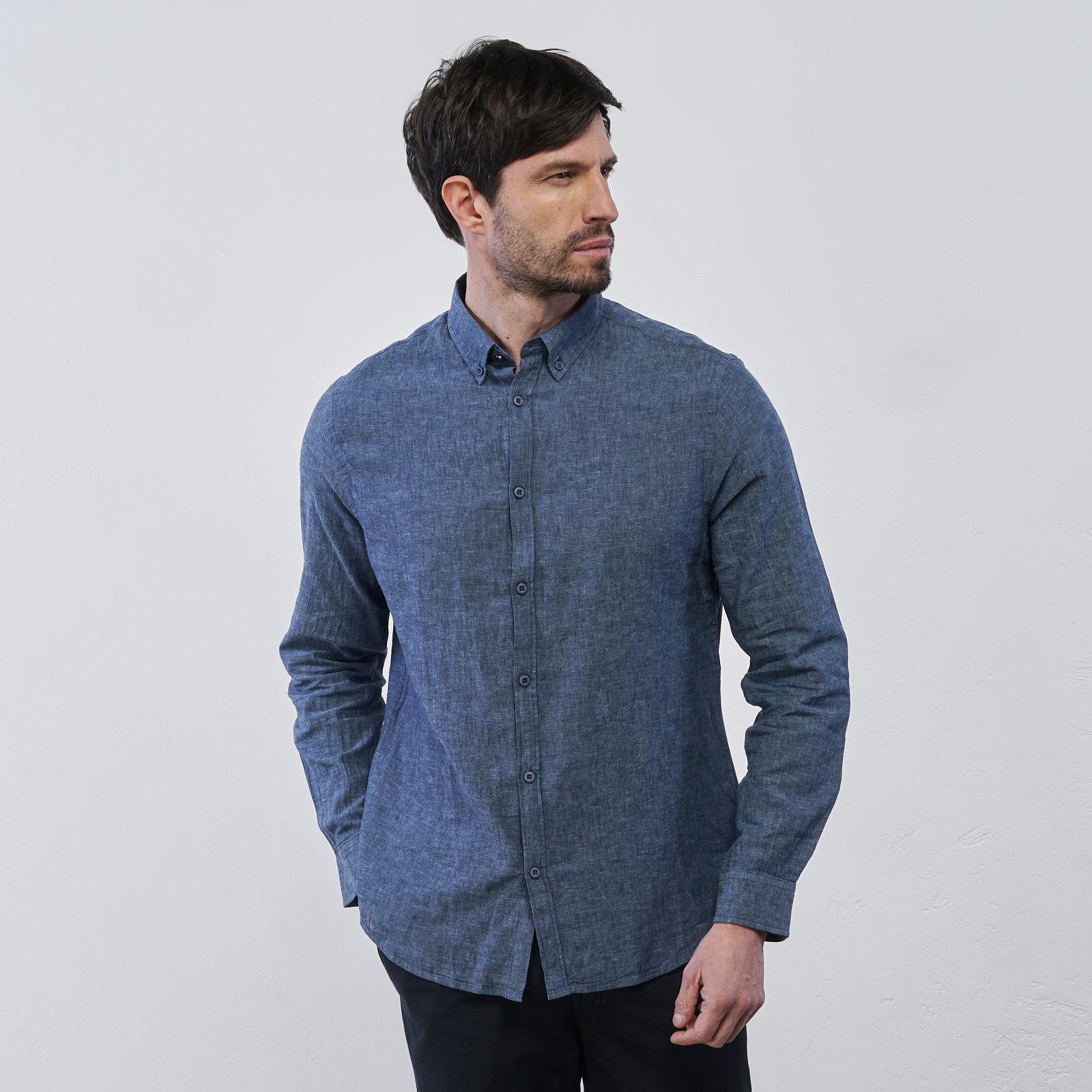 Statham Camicia Statham Blu Melange Da Uomo In Tessuto Misto Lino L-image
