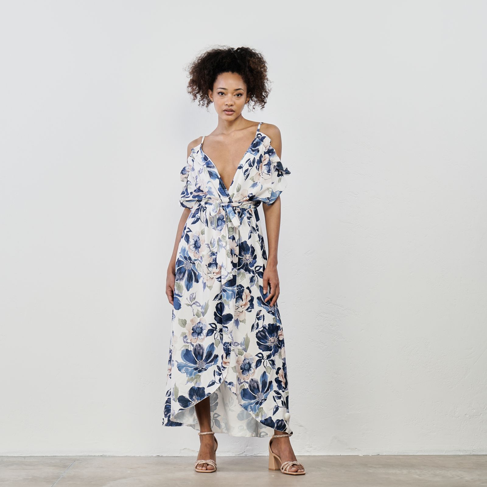 Abito Lungo in Chiffon con Stampa Floreale blu - Berti Mode Collection