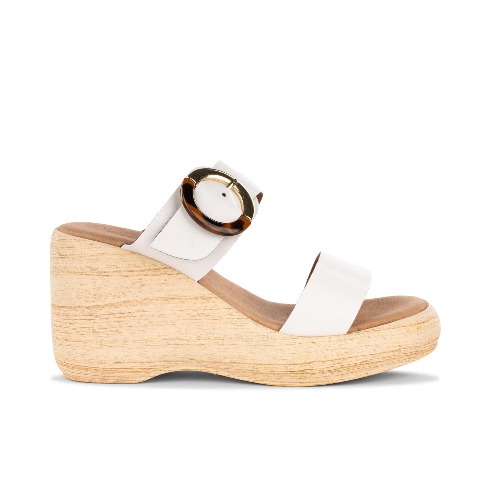 Sandalo con zeppa in pelle da donna bianco-argento