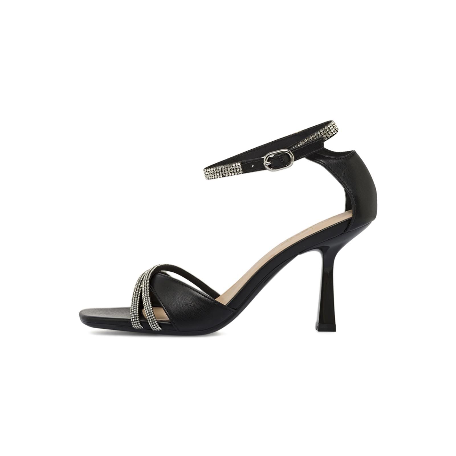 Alpine Swiss Sandali Donna Con Cinturino A Strass – Tacco Piatto, Cinturino Regolabile – Nero, Taglia 38 EU