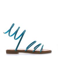 Sandali azzurri bassi con cinturino a spirale con strass