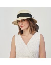 Cappello beige paglia con fiocco nero