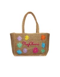 Shopper grande marrone da mare effetto intrecciato con ricami
