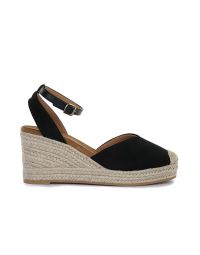 Campesine nere da donna con zeppa e cinturino