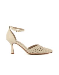 Decolletè beige a punta con lavorazione intrecciata cinturino e tacco medio a rocchetto