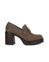 Mocassini marroni con tacco alto e plateau