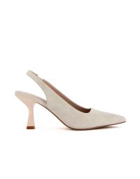 Decolletè a punta in pelle nude con sottopiede soft sock tacco medio a rocchetto e sling back