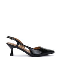 Decolletè slingback nere a punta con tacco basso a rocchetto