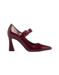 Decolletè bordeaux lucide a punta da donna con cinturino e tacco alto