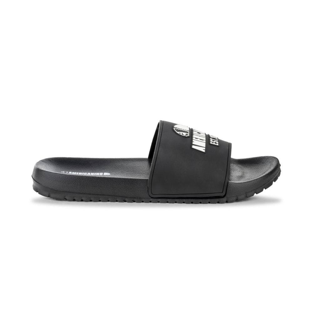 Ciabatte a fascia nere da uomo con maxi logo bianco a rilievo ...