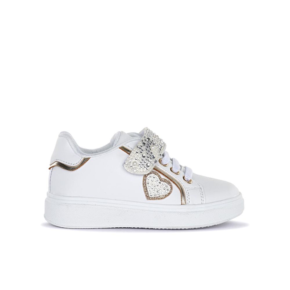 Twin Set Sneaker Bambino In Pelle Bianca Modello 201GCJ070 - Cuore E Nappa Per Un Look Sportivo