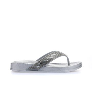 Ciabatte argento modello infradito da mare con strass