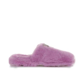 Ciabatte donna rosa da casa in peluche con fiocchetto con strass