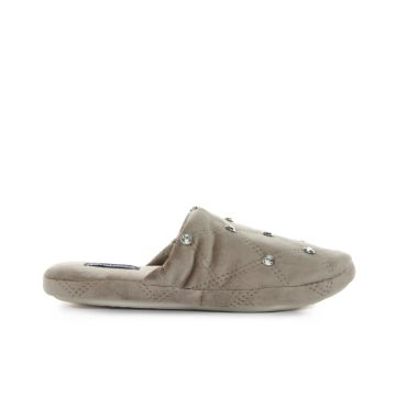 Ciabatte donna beige da casa con maxi strass