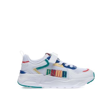 Sneakers bianche bambino da ginnastica Trinity Lite con strappo e scritta