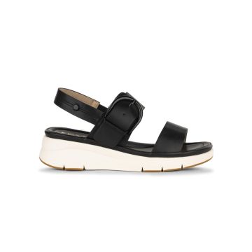 Sandali neri da donna in pelle con maxi fibbia e zeppa 4 cm Keys