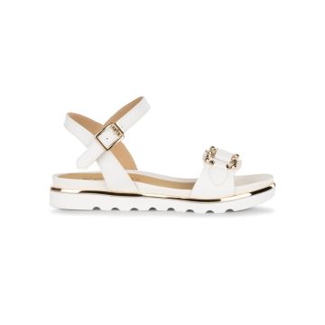 Sandali bianchi da donna in pelle con zeppa bassa