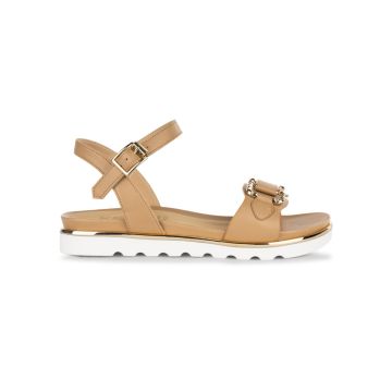 Sandali beige da donna in pelle con zeppa bassa 4