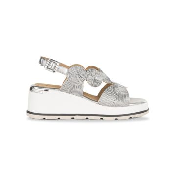 Sandali con zeppa 7 cm da donna argento in tessuto con decori Keys