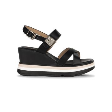 Sandali con zeppa 8 cm da donna neri in pelle con strass Keys