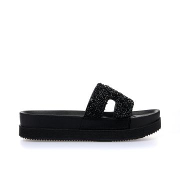 Ciabatte nere in gomma da mare con suola platform e strass
