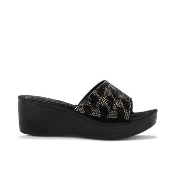 Ciabatte mare nere da donna con zeppa e strass