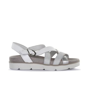 Sandali casual bianchi da donna in pelle con fibbia