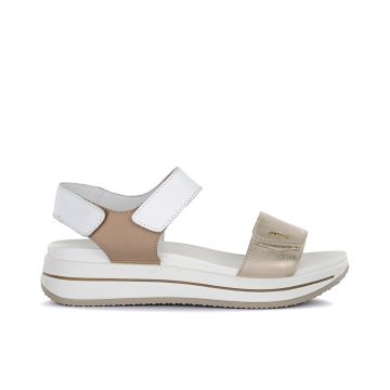 Sandali bianchi da donna in pelle con suola platform e strappi