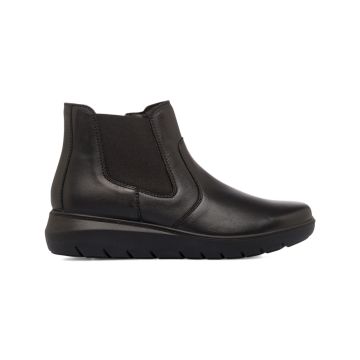 Stivaletti chelsea comfort neri in pelle da donna con suola in gomma