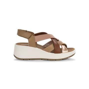 Sandali marroni con zeppa 6 cm da donna con fasce