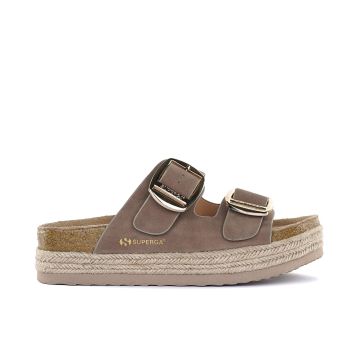 Sandali beige da donna con doppia fibbia e suola p