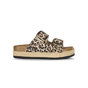 Sandali a fascia animalier da donna con suola plat