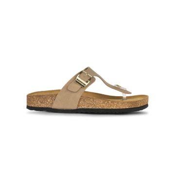 Sandali infradito beige da donna effetto scamoscia