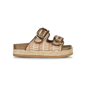 Sandali a fascia da donna beige e marroni con fibb