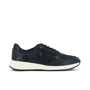 Sneakers blu con inserti in tessuto e lacci