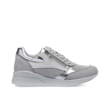 Sneakers grigie con zeppa e dettagli laminati