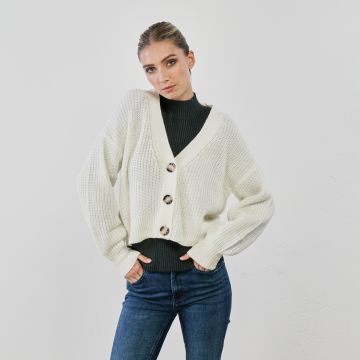 Cardigan bianco corto con maxi bottoni