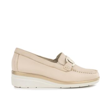 Mocassini beige comfort da donna in pelle
