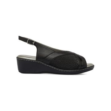 Sandali comfort neri da donna in pelle con zeppa Casual Comfort