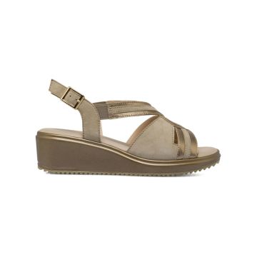 Sandali comfort da donna in morbida pelle beige e
