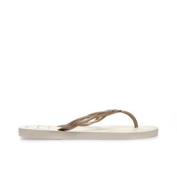 Infradito donna beige da mare con dettaglio oro