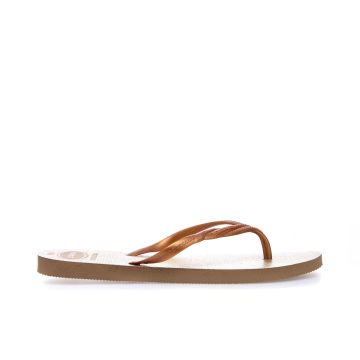 Infradito donna beige da mare con sottopiede stampa glitter