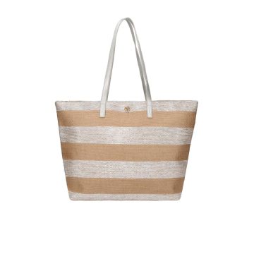 Shopper beige e argento da mare fantasia a righe