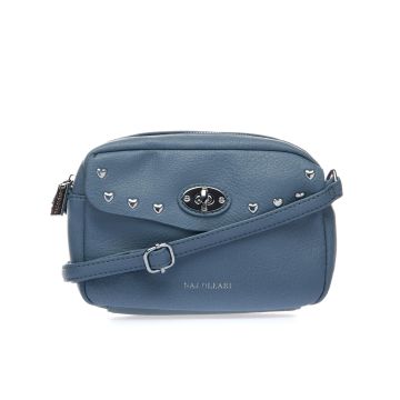 Borsetta blu con tracolla e borchie a cuore