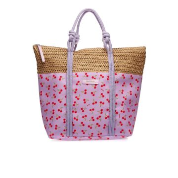 Shopper viola da mare con stampa colorata e manici in corda