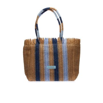Shopper marrone e blu da mare in simil paglia