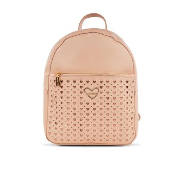Zaino rosa da donna con tasca frontale dettaglio cuori traforati