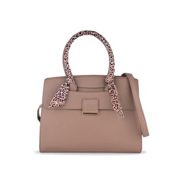 Borsa beige da donna con dettaglio foulard su mani