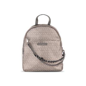 Zaino grigio da donna con stampa multi logo e dettaglio catena
