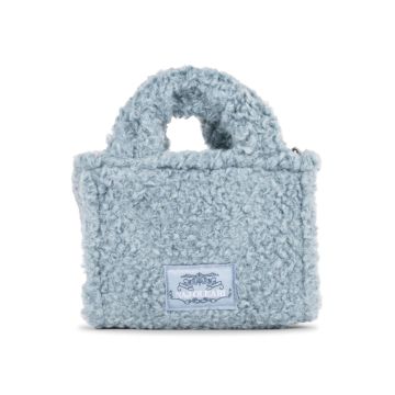 Borsa a mano azzurra da donna in peluche con etichetta logo